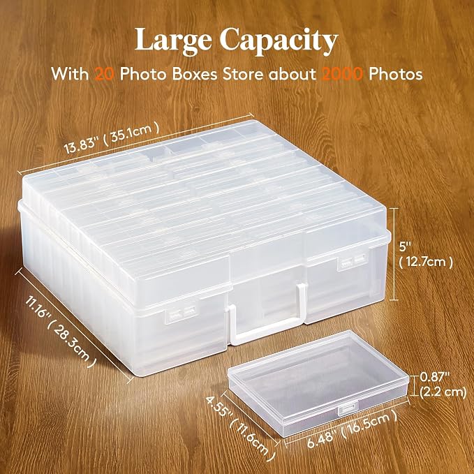 Lifewit 20 Pcs Photo Storage Box, Photo Albums 4x6 Pictures, Acid-Free Stackable Case with Labels, Trading Card Container for Sticker, Seed, Scrapbooking, Craft, Diamond Art, Classroom Supplies, Clear