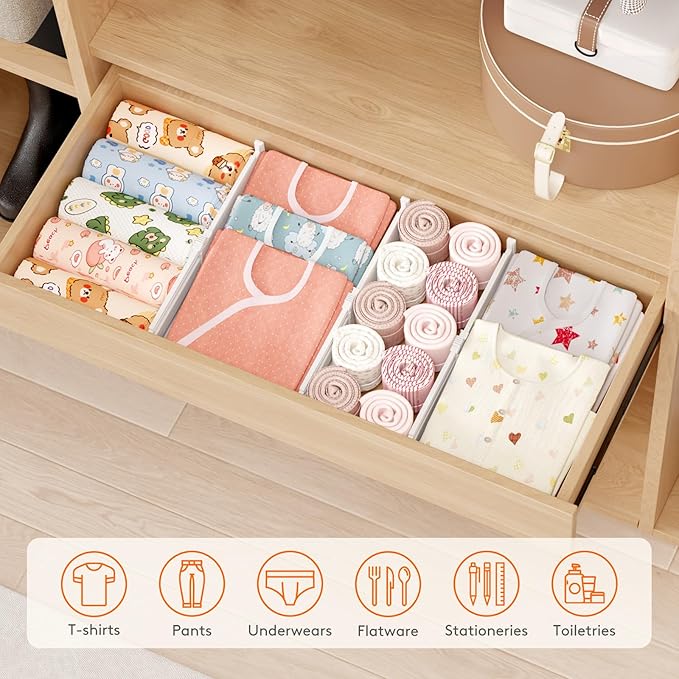 Lifewit 4" Tall 5 Pack Drawer Dividers, 27-42cm/10.5-16.5" Expandable Drawer Divider for Clothes, Adjustable Dresser Drawer Organizers, Drawers Separators for Dresser/Bathroom/Closet/Kitchen White