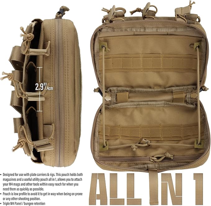 WYNEX Tactical Mag Admin Pouch, Molle Triple Magazine Pouches | Utility Tool Pouch Medical EMT Organizer with Triple Stacker Magazines Holder for M4 M16, Molle Compatible, Patch Included