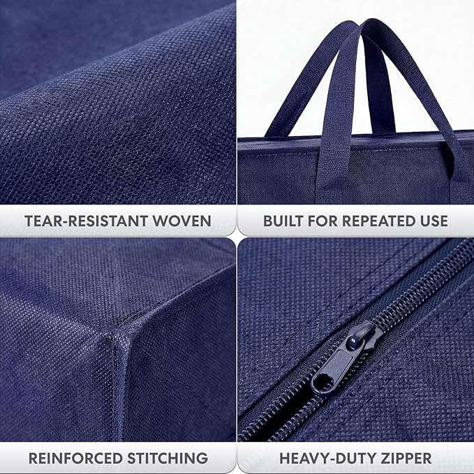 Simpli-Magic Heavy Duty Moving Bags, 12 Pack, Extra Large Reusable Storage & Relocation Bags with Carry Handles & Zipper