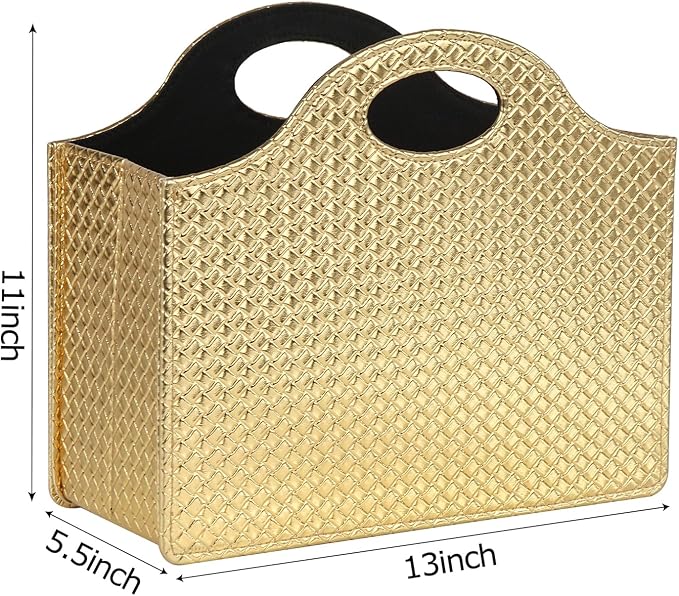 HofferRuffer Magazine Basket Holder, Foldable Magazine Rack, Document File Holder Organizer, File Folder, Newspaper Storage Bin Organizer for Home or Office (Gold)