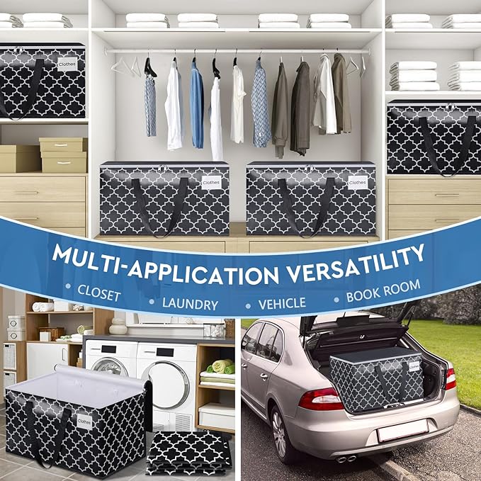 Extra Large Moving Bags, Heavy-Duty Storage Totes with Zipper Top and Sturdy Handles, Moving Supplies for Space Saving and Packing, Collapsible Storage Bags, Black & Gray, 88L, 2-Pack