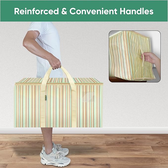 BALEINE 6-Pack Oversized Moving Bags with Reinforced Handles, Heavy-Duty Storage Tote for Clothes, Moving Supplies (Color Strip, 6-Pack)