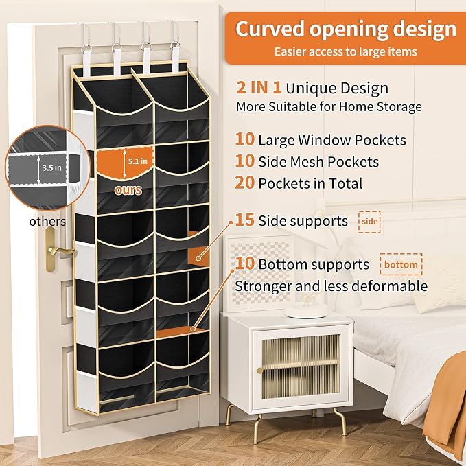 Aokeyee 5 Tiers Over the Door Storage Organizer with 10 Compartments | Behind Door Storage for Baby Nursery, 80lb Capacity Door Hanging Organizer for Closet Bedroom Bathroom
