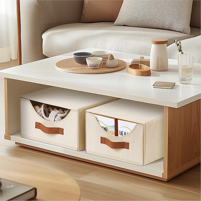 Homsorout Large Closet Storage Bins with Drawer, Fabric Bins for Organization, Collapsible Storage Drawers Organizer for Bedroom, Living Room, 6 Pack, Beige