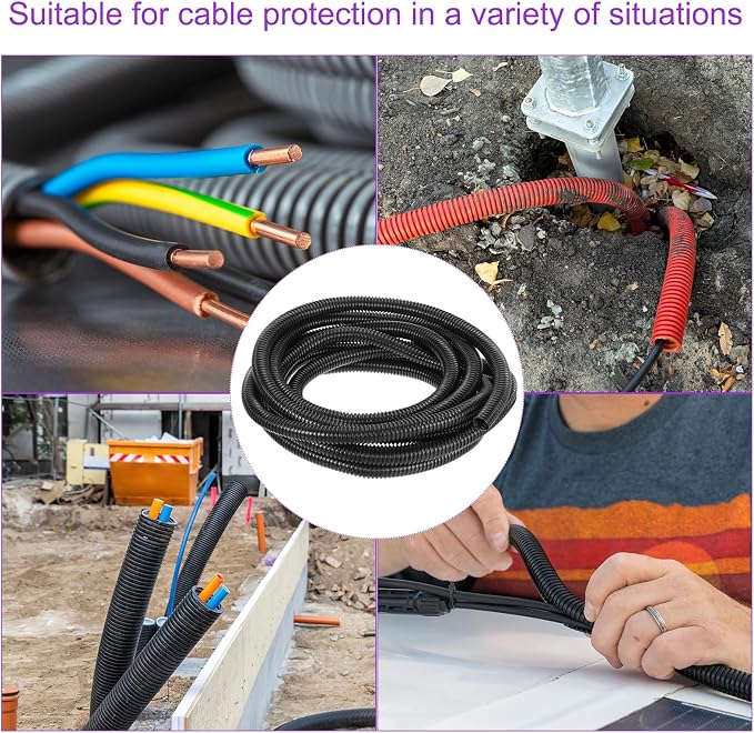 DMiotech 20ft Wire Loom Split Tubing 5/8 Inch(16 Mm) ID, Cord Protectors from Pet Flexible Conduit Cable Management for Office, Home, Garden, Black