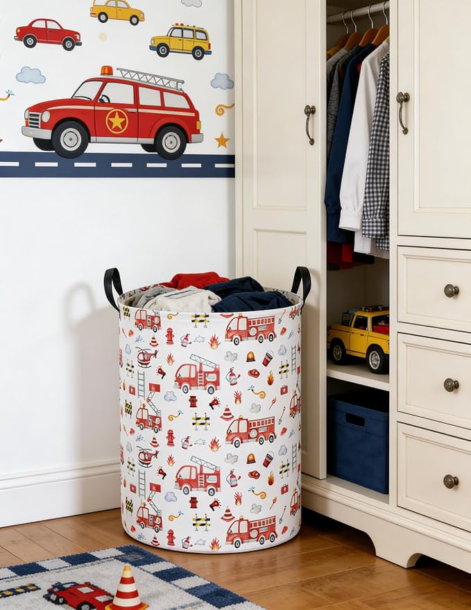 Fire engine Laundry Hamper,Kids Storage Basket with Handles,Collapsible Fabric Storage Container,Nursery Hamper,Kids Laundry Basket,Toy,Home Organizer,Gift Baskets(Fire engine)