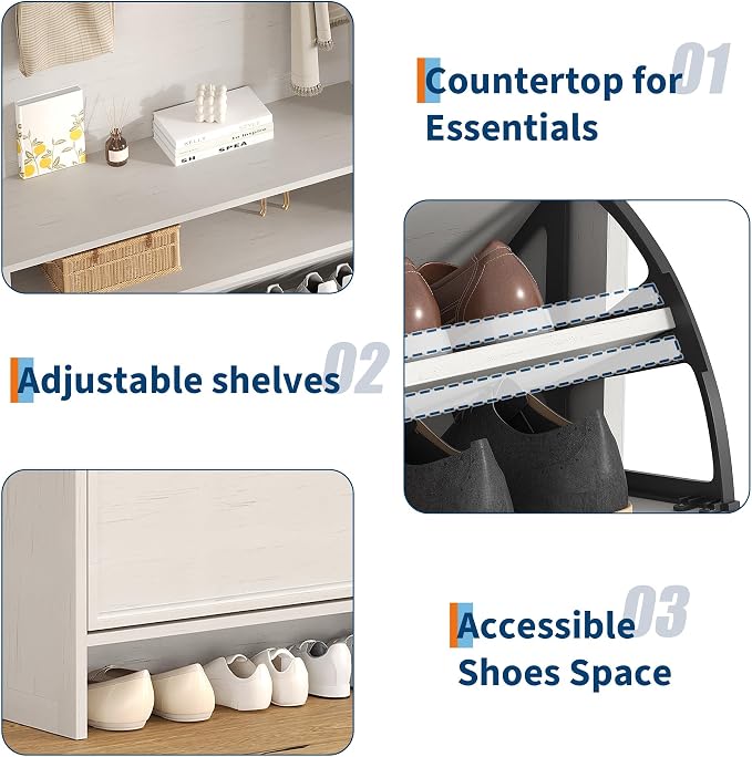 Garvee Shoe Cabinet with 2 Flip Drawers, 2-in-1 Hall Tree Shoe Storage Cabinet with Adjustable Shelf, Hidden Shoes Rack with Anti-Tipping Kit, Freestanding Shoes Rack for Entryway Hallway