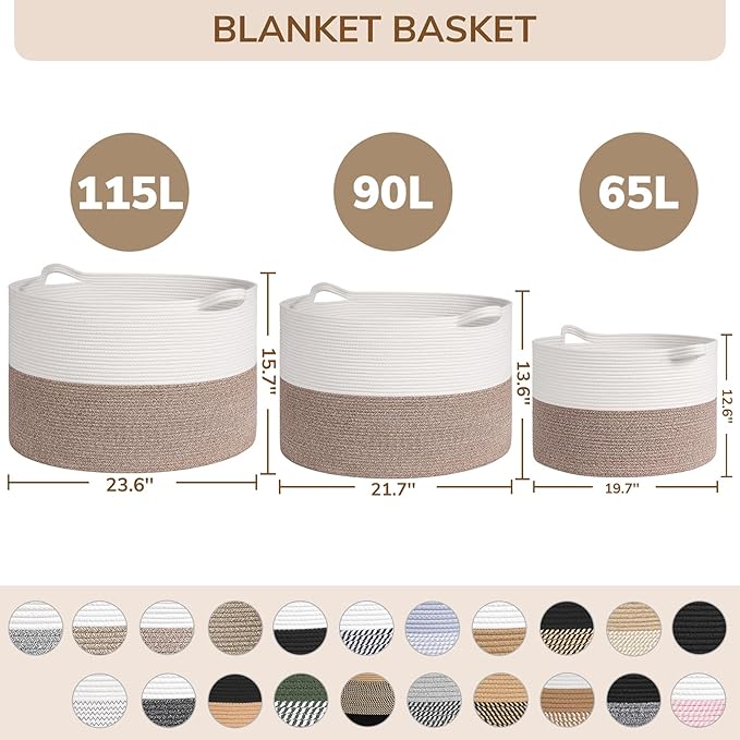 INDRESSME 115L Extra Large Rope Basket, Organizing Storage for Nursery Living Room Home Décor., Decorative Woven Laundry Basket, Towel, Gift Baskets, Blue