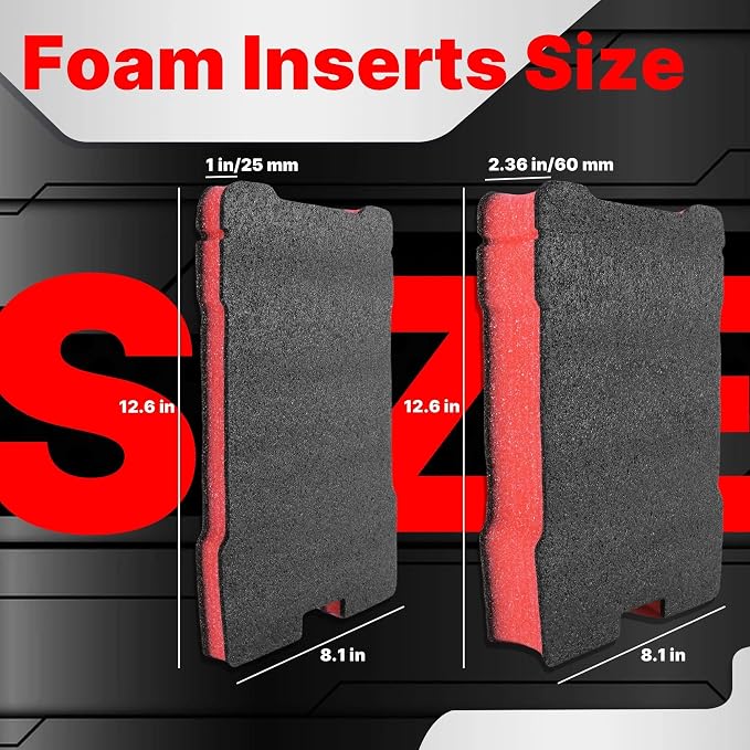 2 Pack Foam Inserts Compatible with 8435 Series Tool Box — 25mm and 60mm Customizable Red & Black Foam Inserts, DIY Cut-to-Fit Protection