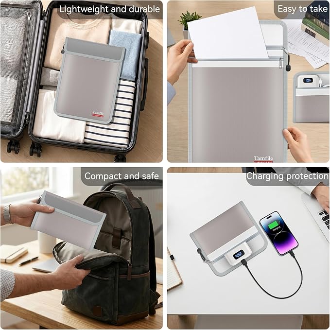 Tamfile Fireproof Document Bag with 2 Pack Fireproof Organizer Travel Bag | 5200℉, Heat-Resistant, Water-Resistant, 8 Layers Safe Money Bag, Storage for Important Documents, Cash, Valuables, Grey
