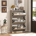 Wodeer Narrow Shoe Cabinet for Entryway, Slim Shoe Storage Cabinet with 3 Flip Drawers, Hidden Wood Shoe Cabinet Storage, Freestanding Shoe Rack Organizer Foyer, Hallway, Grey