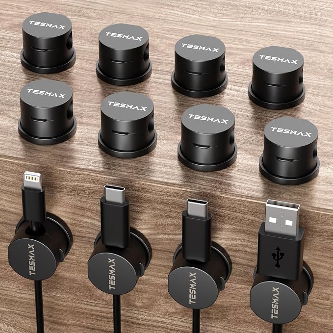 Magnetic Cable Clips 360° Rotation Cord Holder, 12 Pack Cord Organizer 1s Lock Cable Smooth Adjustable Desk Organizers and Accessories, Adhesive Cord Clips for Nightstand,Phone,Wall,Car,Home Office