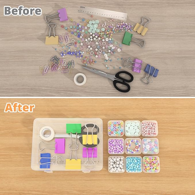 Mathtoxyz Bead Organizer Box(Red,Yellow,Blue), 62Pcs Small Bead Organizers and Storage Plastic Cases Mini Clear Containers Boxes with Hinged Lid and Rectangle for Bracelet Making DIY Jewelry Craft