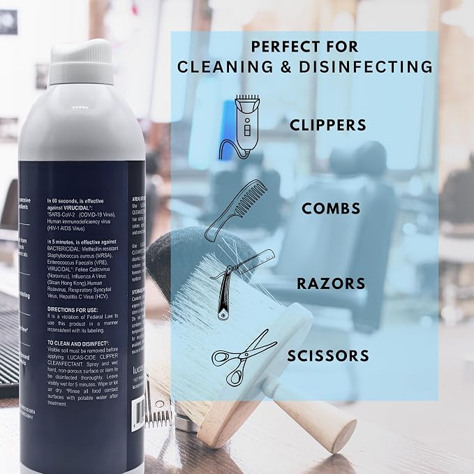 LUCAS-CIDE Cleaner, Cool and Care Clipper Spray, Sanitizer for Hair Clippers, Salon & Household Essentials 16 Fl Oz - Set of 3