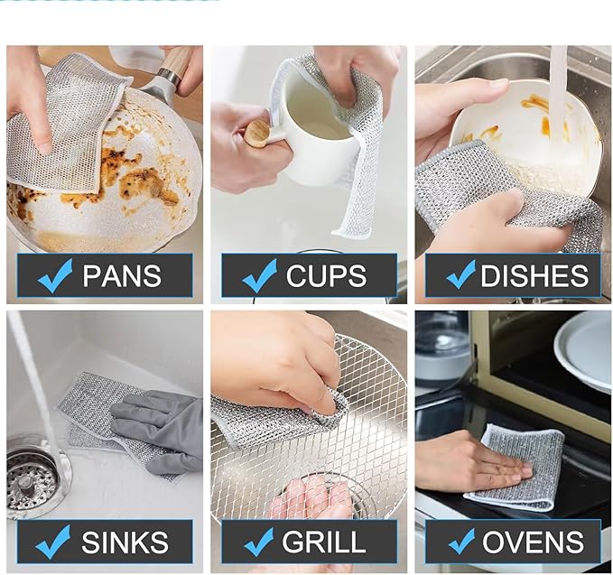 2024 New Multipurpose Wire Miracle Cleaning,Wire dishwashing, Non Scratch Wire Dishcloth,Dish Towels for Kitchen Sinks Dishes Stove Tops,ClothsMultifunctional Wire Dishwashing Rags for Wet and Dry