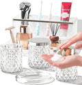 Glass Bathroom Accessories Set 5Pcs Crystal - Foaming Soap Dispenser, Soap Dish, Cup, Acrylic Toothbrush Holder with Tray Organizer, Qtip Jar, Bathroom Counter Set Sink Decor (Clear)