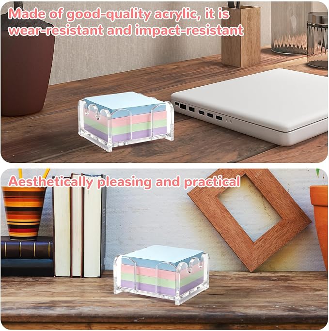 Penitue Acrylic Sticky Note Holder, Clear Holder Desk Organizer Notepad Dispenser for 3x3in Notes or Small Items for Classroom Dorm Room School Office Supplies Accessories