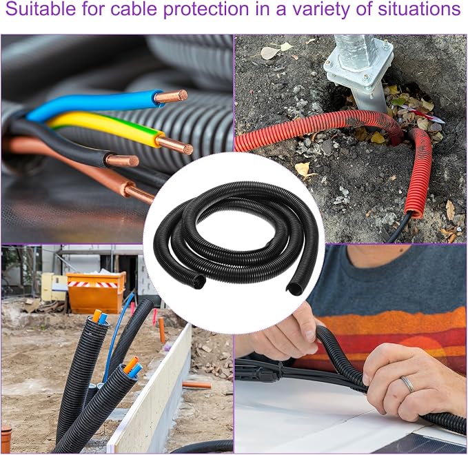 DMiotech 10ft Wire Loom Split Tubing 1 1/2 Inch(38 Mm) ID, Cord Protectors from Pet Flexible Conduit Cable Management for Office, Home, Garden, Black