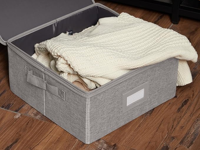 Covermates Keepsakes Zip-Top Storage Box Set, 3 Pack Heavy Duty Polyester Organizer Bins, Stackable Design, ID Window, Reinforced Handles, Closet Home Storage, Grey Heather