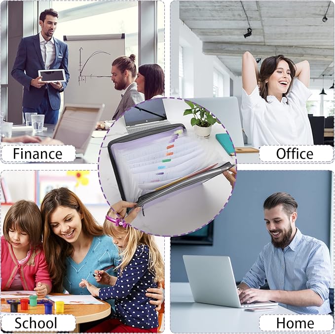 NAFY Expanding File Folders, 2Pack 13 Pockets Document Organizer with Zipper, A4 Letter Size Portable Accordion Expanding File Folders with Multicolor Labels for Office School Supplies (Black+Pink)