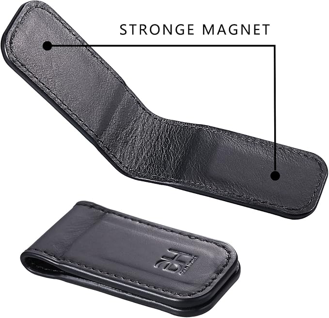 GH GOLD HORSE Slim Magnetic Money Clip Genuine Leather Business Card Holder for Men (Black)