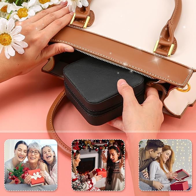 Neveika Jewelry Box with Mirror,Small Jewelry Organizer Box，Travel Jewelry Case for Women，Gift Jewelry Boxes for Female Girls (4pcs mirror black)