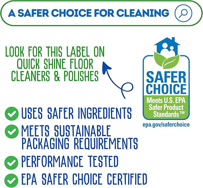 Quick Shine Multi Surface Floor Cleaner 27oz, 6Pk | Ready to Use-Streak Free- No Rinse | Use on Hardwood, Laminate, Luxury Vinyl Plank & Stone | Use in Spray Mops & Vac Mops | Safer Choice Cleaner