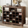 Flieks 24-Cube Organizer Shoe Storage Cabinet, Stylish Design Shoe Cabinet with Multiple Storage Capacity, Free Standing Cabinet with Curved Base for Entryway, Living Room, Hallway, Rustic Brown