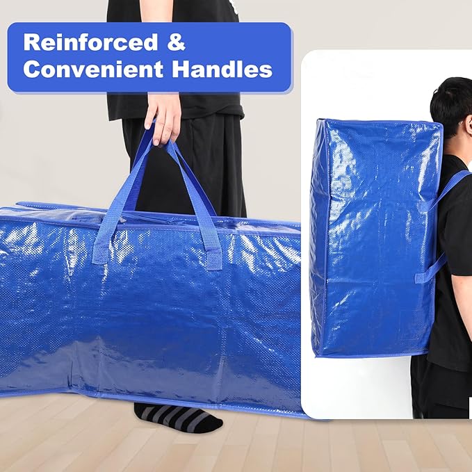 Blue Moving Bags - 20 Pack Extra Large Heavy Duty Storage Bags With Zipper & Reinforce Handles | 29x14x13 Inch Moving Tote Bags Bulk For Clothing, Shoes, Travel