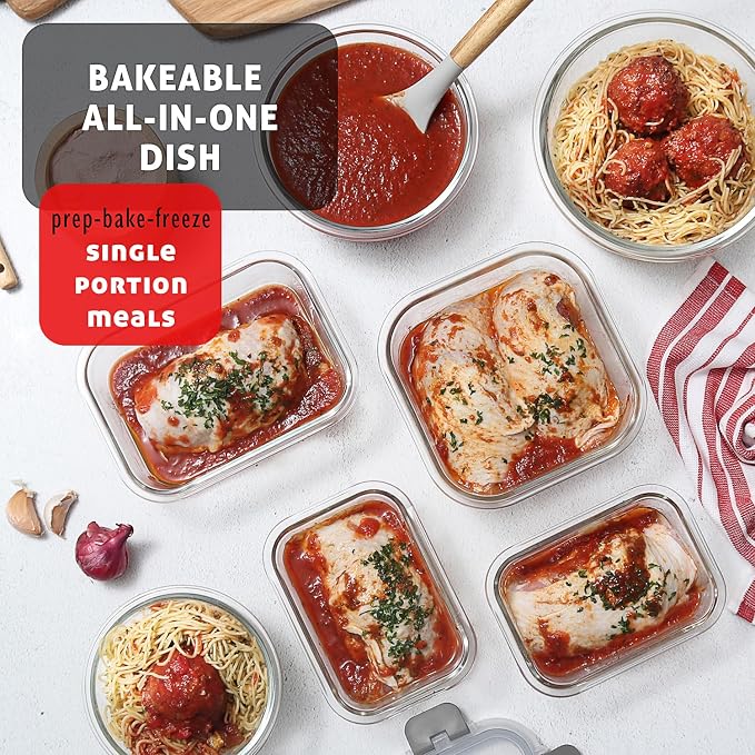 EATEX 32pc Glass Storage Containers with Lids, 16 Glass Food Storage Containers with 16 Airtight Lids for Pantry & Kitchen, Meal Prep Containers for Lunch, Oven Freezer Microwave & Dishwasher Safe