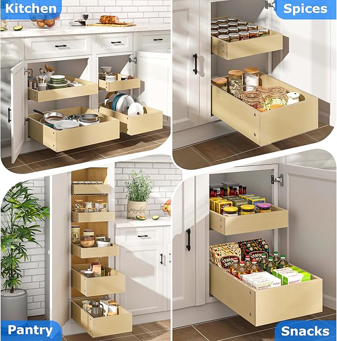 WelFurGeer Soft Close Pull Out Cabinet Organizer, 11" W x 22" D Cabinet Roll Out Drawers, Space-Saving Cabinets Organizer with Easy Installation, Bottom Mount Pull Out Drawers for Kitchen Cabinets