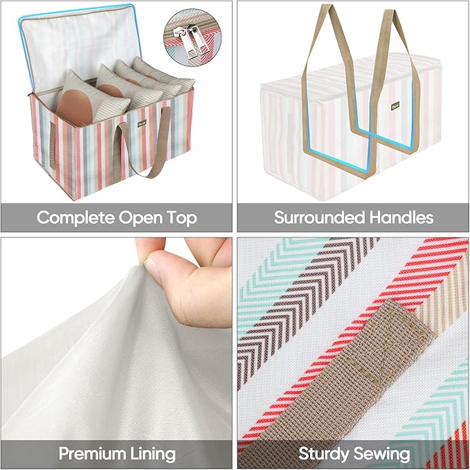 BALEINE Extra Large Storage Tote with Zippers & Carrying Handles, Heavy-Duty Oxford Fabric Moving Bags for Laundry, Space Saving, Storage, Color Stripe