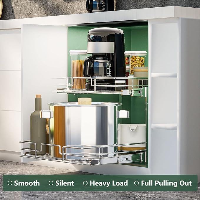 LOVMOR 2 Tier Individual Pull Out Cabinet Organizer 20" W x 21" D, Slide Out Kitchen Cabinet Storage Sliding Shelves