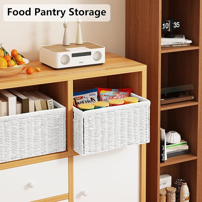 Vagusicc 2 Packs Large Wicker Storage Basket, Closet Storage Baskets Bins for Shelves, Decorative Collapsible Baskets for Organizing Clothes Toy Nursery Bathroom Organizers and Storage, White
