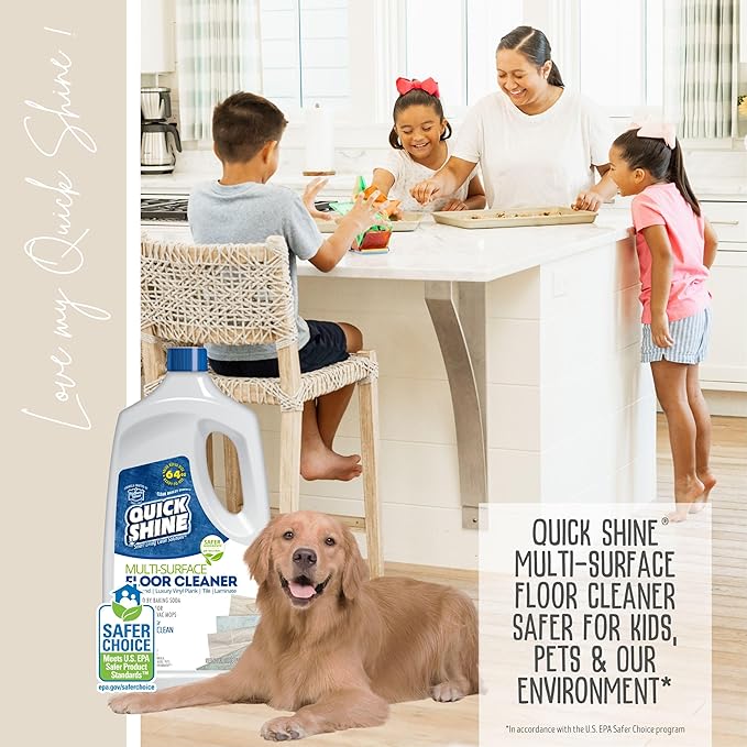 Quick Shine Multi Surface Floor Cleaner 64oz, Ready to Use-Streak Free-No Rinse, Use on Hardwood, Laminate, Luxury Vinyl Plank & Stone, Use in Spray Mops & Vac Mops, Safer Choice Cleaner