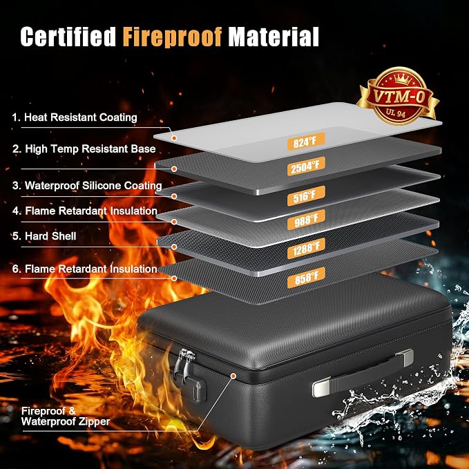5200°F Fireproof Document Box, Hard-Shell,Fireproof Safe for Home Documents | Fire proof safe document box with lock,detachable accordion file organizer,waterproof digital portable document organiser
