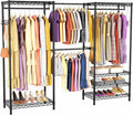 Heavy Duty Closet Garment Rack, Metal Clothes Racks Wardrobe with Shelf | 6 Tiers Adjustable Metal Freestanding Expandable Clothing Storage with 4 Hanger Rods, 71.4"H x (70"-88.2") L x 14"D, Black