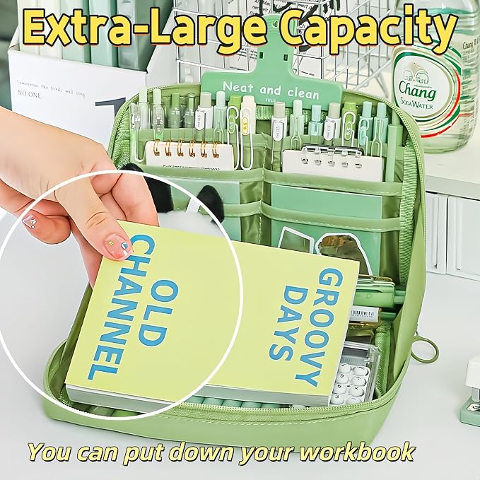 Kawaii Cute Aesthetic Pencil Case - Large Capacity Canvas Pen Pouch Bag