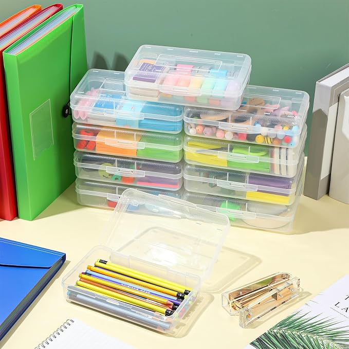 Blulu 10 Pack Large Plastic Pencil Case Box Clear Pencil Boxes Bulk Hard Crayon Box Storage with Snap Lids 8.1 x 4.7 x 2.2 Inch Painting Organizer Classroom Stationery School Supplies (Clear)