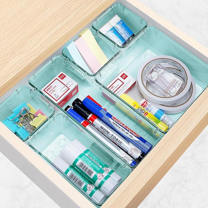 StorMiracle 10 PCS Drawer Organizer Set, 4 Varied Size Bathroom and kitchen Drawer cabinet organizer Trays, Clear Storage Bins for Makeup, Jewelry, Utensils and Gadgets