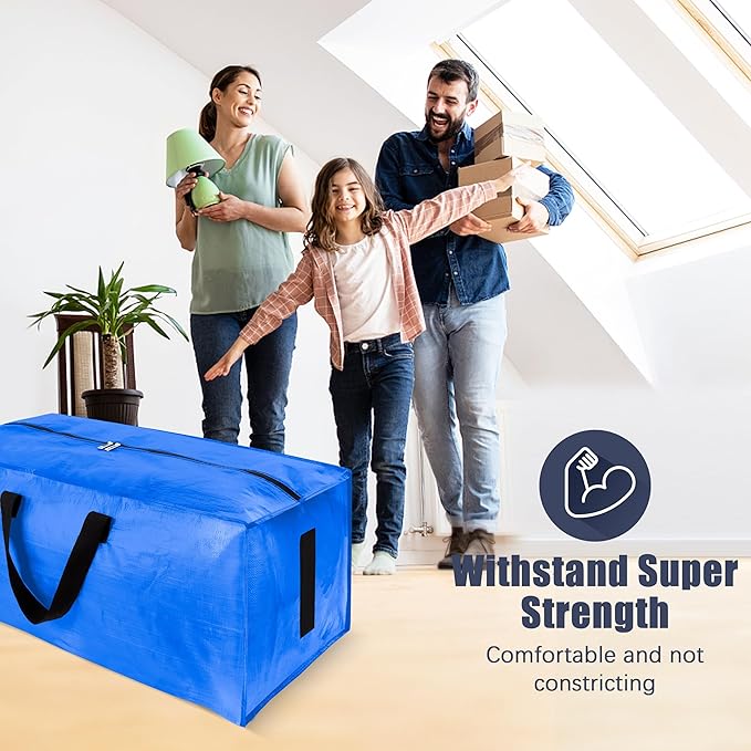 HOMESURE 4 Pack Large Strong Moving Bags with Zippers & Carrying Handles - Water-Resistant - Heavy Duty Storage Tote for Space Saving, Fold Flat, Alternative to Moving Box (Multicolored)