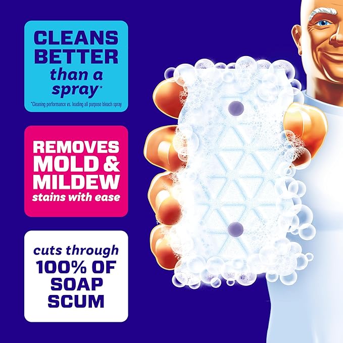 Mr. Clean Magic Eraser Sponge, Bathroom Cleaner, Shower Cleaner, Tub Cleaner, Soap Scum Remover, Bathroom Cleaning Supplies, Dawn Cleaning Power with Febreze Lavender Scent, 2 in 1 Bath, 7ct