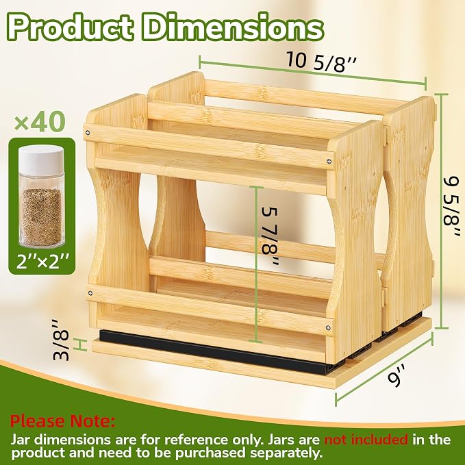 BAMEOS Pull Out Spice Rack Organizer for Cabinet, Bamboo Wide 9" Slide Out Seasoning Organizer for Kitchen, No Drill Anti-Tip Ball Bearing Silent Glides, Pantry Cabinet Organizer, Natural