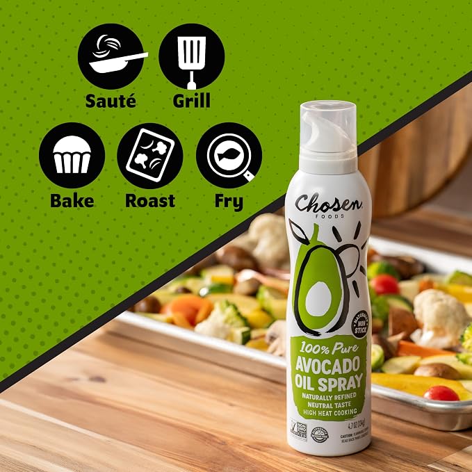 Chosen Foods Avocado Oil Spray, 13.5 Oz - All Purpose Cooking Spray made with 100% pure avocados - Non-GMO, Gluten-Free, Keto Friendly - (Pack Of 1)