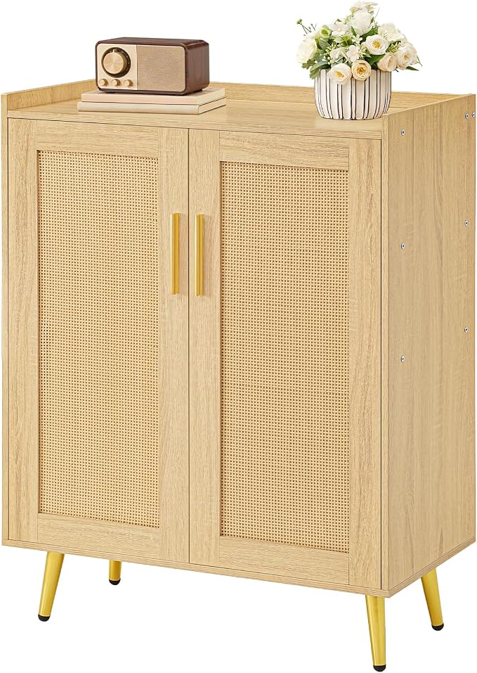 HOOBRO Shoe Cabinet, 5-Tier Shoe Storage Cabinet, Rattan Shoe Cabinet with Doors, 37.8" Tall Shoes Rack Organizer Cabinet for Entryway Hallway Front Door, Adjustable Shelf, Natural NL18SC01
