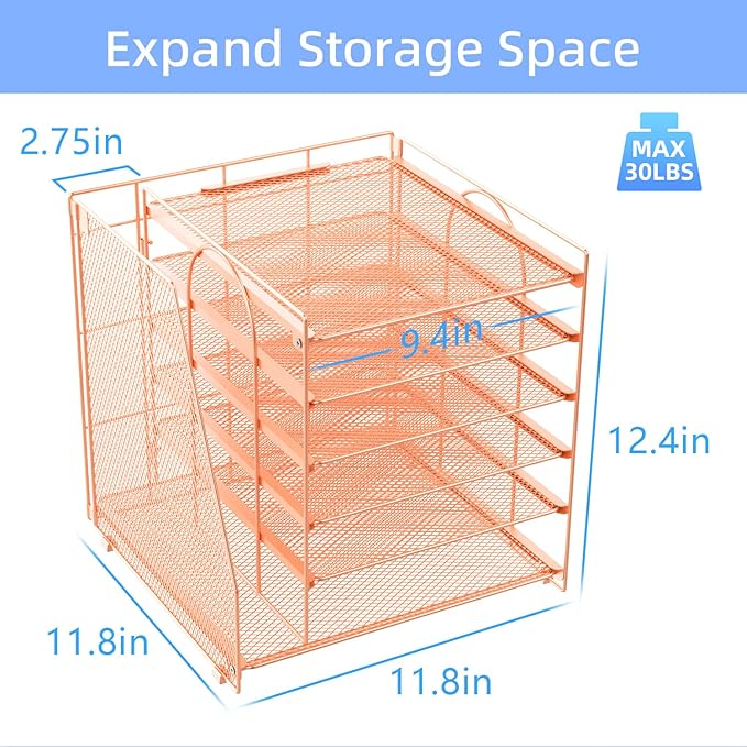 gianotter 6-Tier Paper Organizer With Magazine Holder, Desk Organizers and Accessories, Desk Accessories & Workspace Organizers, File Organizer for Office Supplies Storag (Rose Gold, 6-Tier)