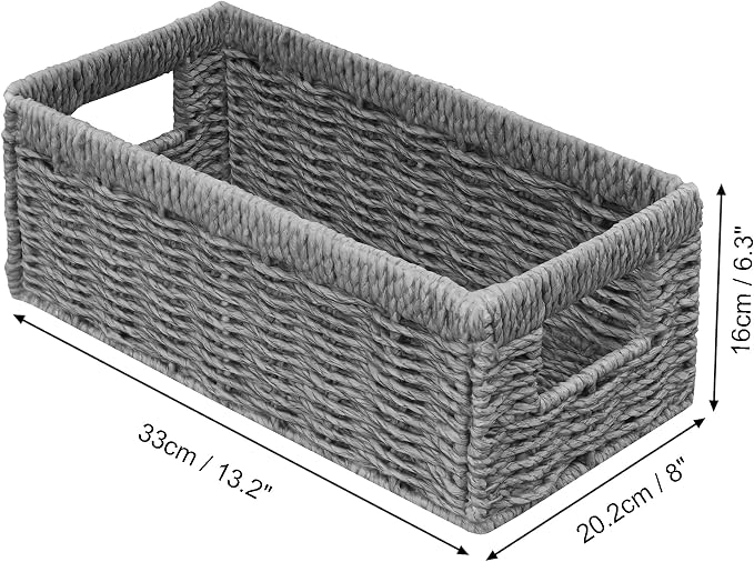Vagusicc Wicker Storage Basket, Set of 2 Hand Woven Wicker Baskets for Organizing with Handles, Decorative Small Storage Bins for Countertop Toilet Paper Basket for Toilet Tank Top Shelves, Grey