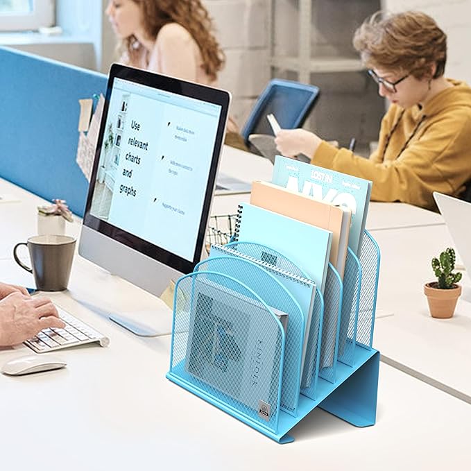 Delifox Inclined Desk File Organizer,Vertical File Folder Holder Stand Metal Rack File Sorter for Office Classroom Desktop Organization