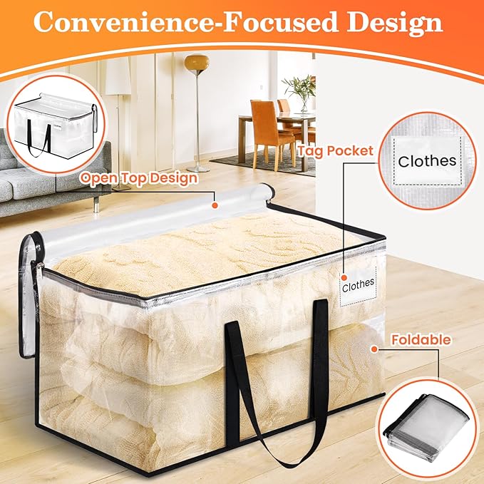 Extra Large Heavy Duty Moving Bags, Storage Bags with Strong Zippers & Handles, Packing Bags for Moving Essentials, Ideal Storage Tote for Home, Dorm & Storage Solutions, 76L, 8 Packs, Clear